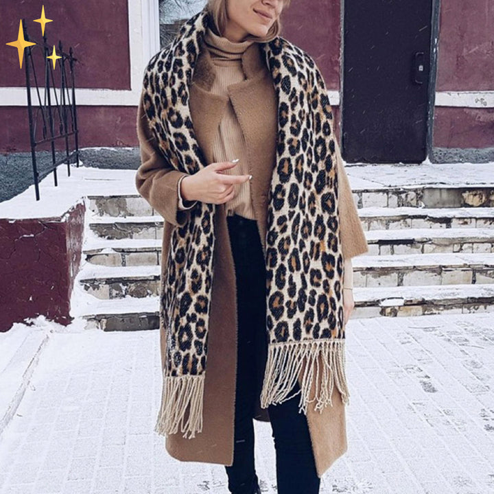 Ruby | Chic Oversized Leopard Print Blanket Scarf With Fringe