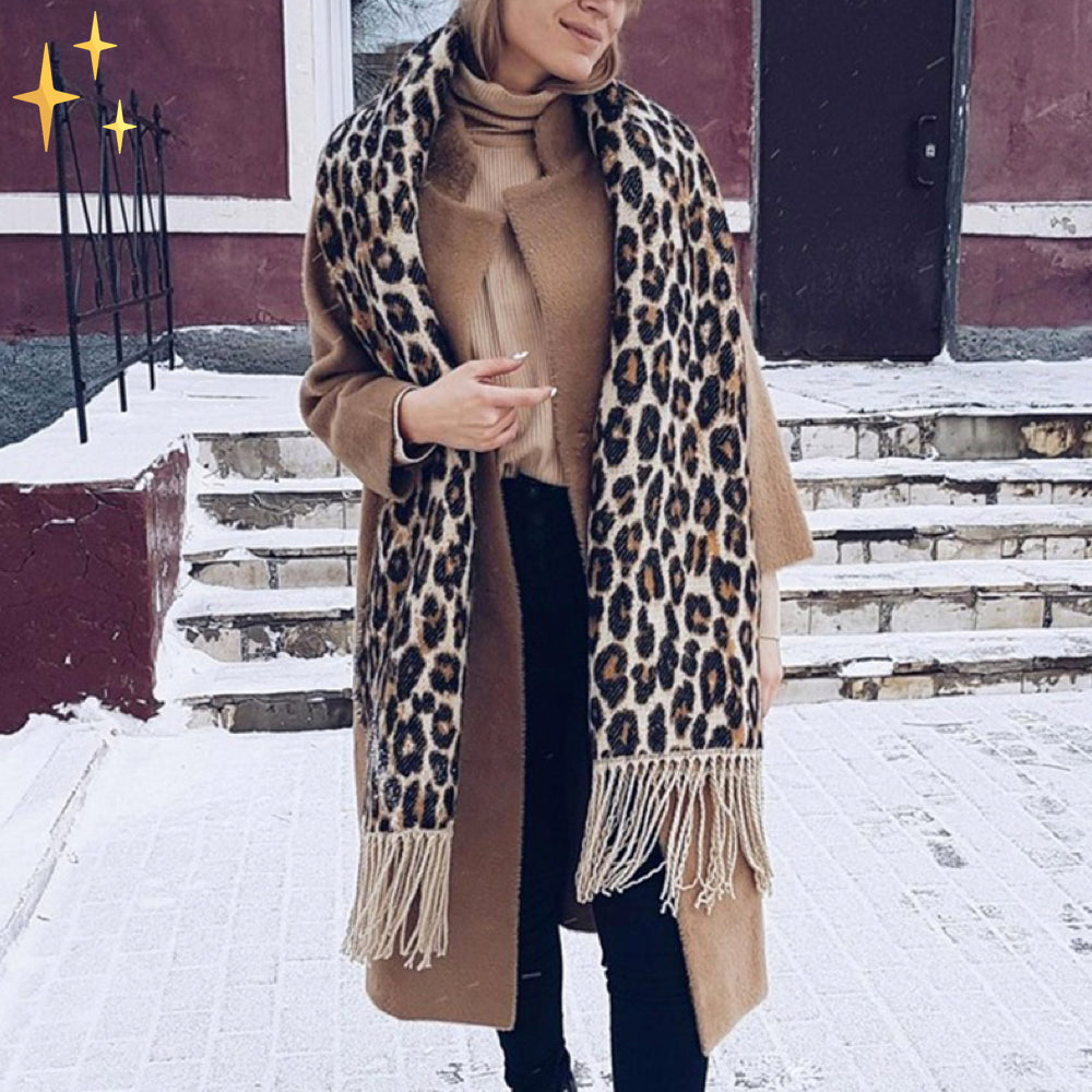 Kira | Chic Leopard Print Oversized Blanket Scarf With Fringe