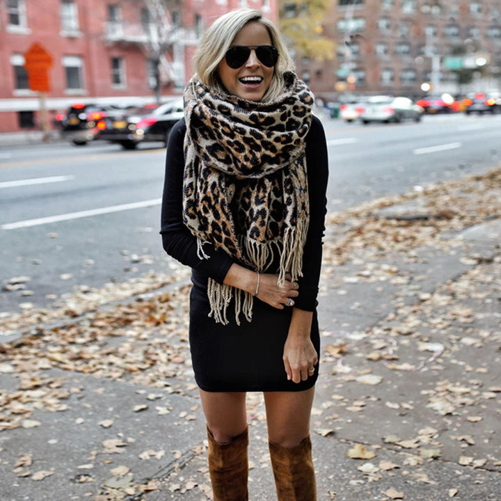 Ruby | Chic Oversized Leopard Print Blanket Scarf With Fringe