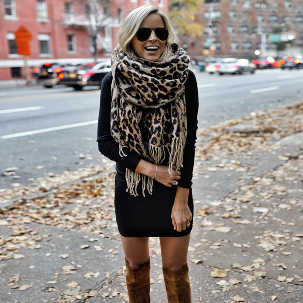 Kira | Chic Leopard Print Oversized Blanket Scarf With Fringe