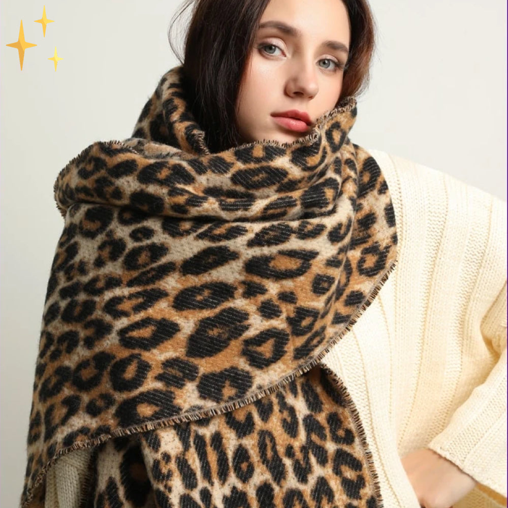 Kira | Chic Leopard Print Oversized Blanket Scarf With Fringe