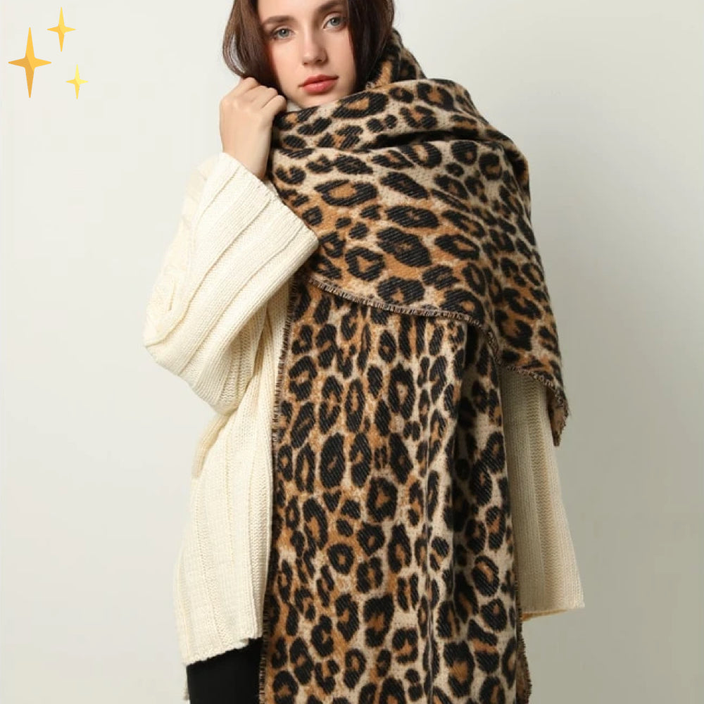 Ruby | Chic Oversized Leopard Print Blanket Scarf With Fringe