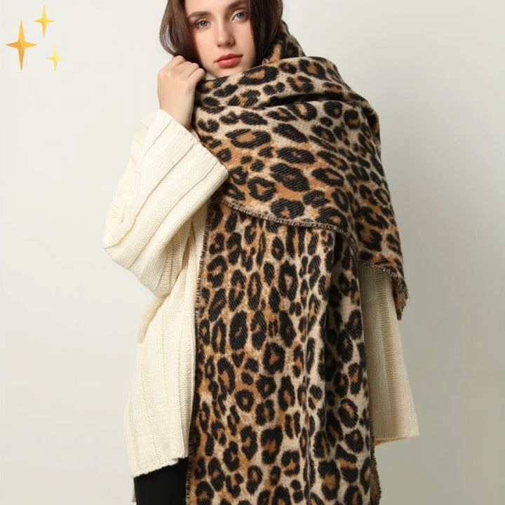 Kira | Chic Leopard Print Oversized Blanket Scarf With Fringe