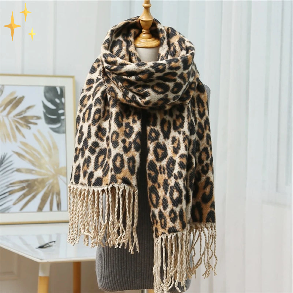 Kira | Chic Leopard Print Oversized Blanket Scarf With Fringe