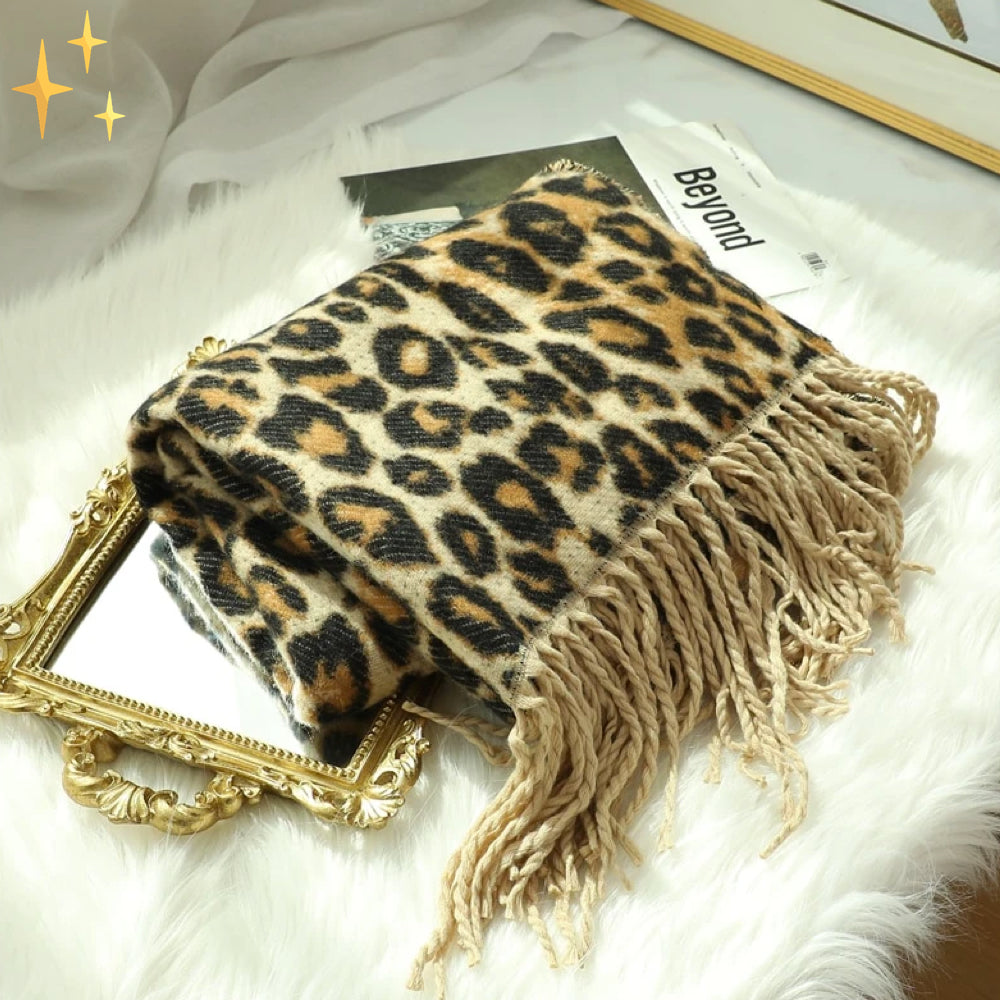 Kira | Chic Leopard Print Oversized Blanket Scarf With Fringe