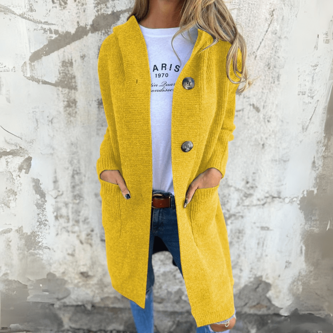 Aria | Elegant Long Button Cardigan With Ribbed Detail