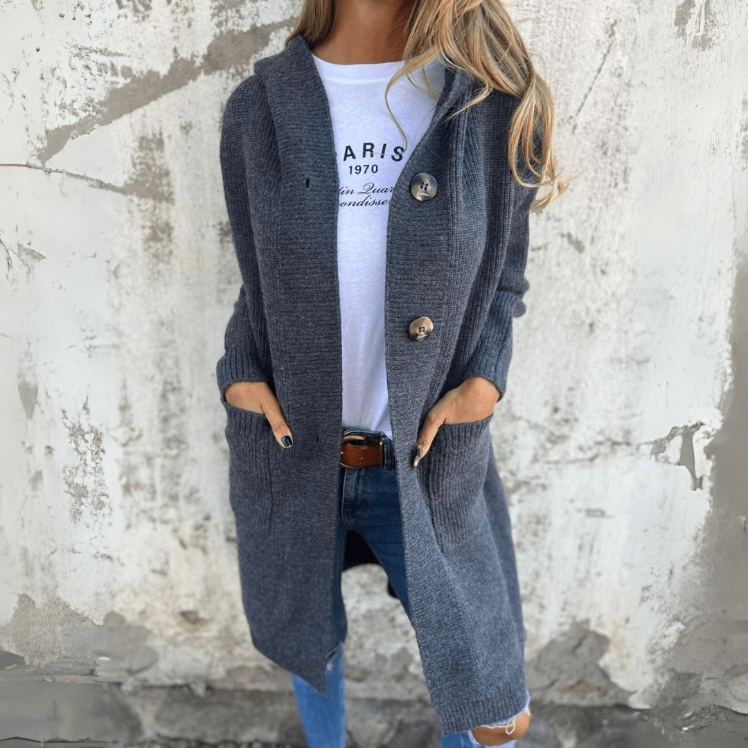 Aria | Elegant Long Button Cardigan With Ribbed Detail