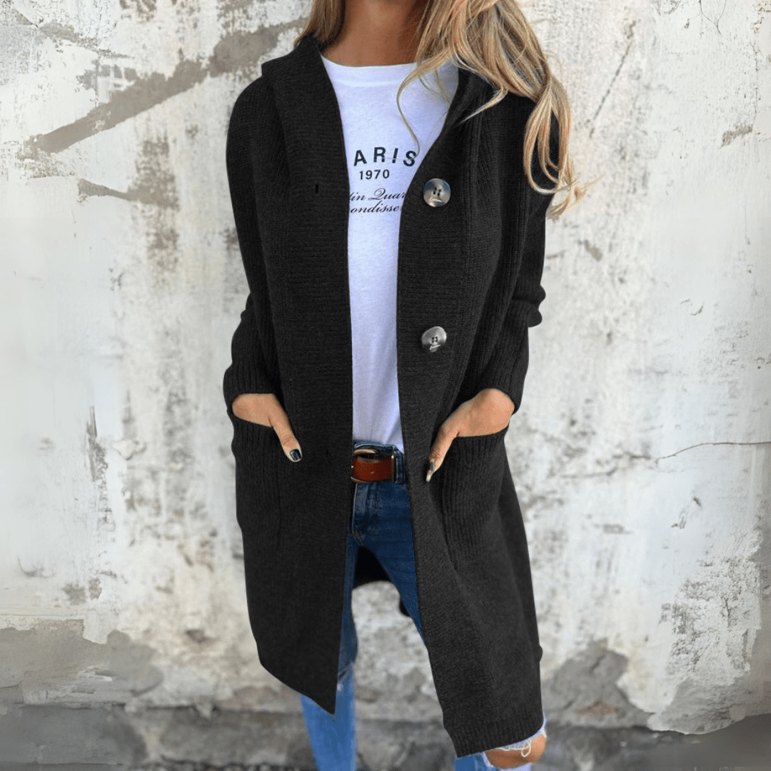 Aria | Elegant Long Button Cardigan With Ribbed Detail