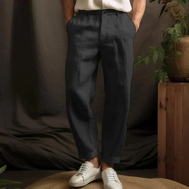 Imogen | Relaxed Fit White Linen Trousers For Men