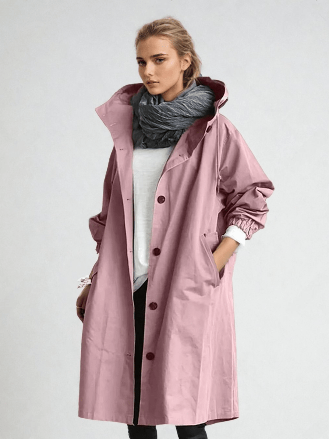 Maya | Elegant Oversized Water-Resistant Hooded Trench Coat