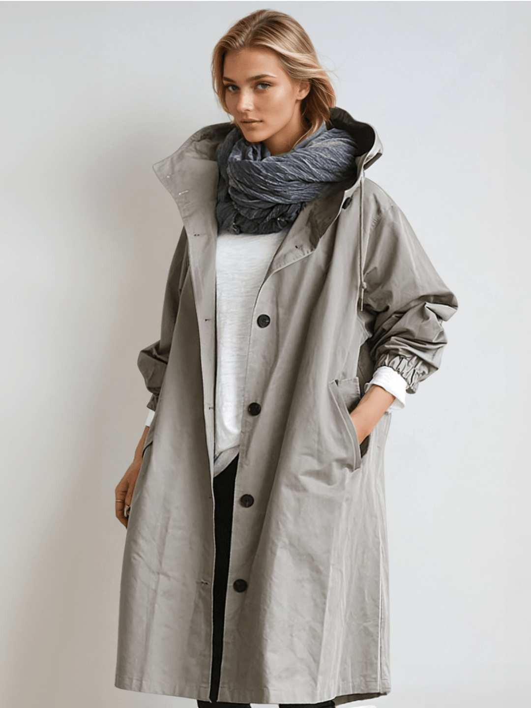 Maya | Elegant Oversized Water-Resistant Hooded Trench Coat