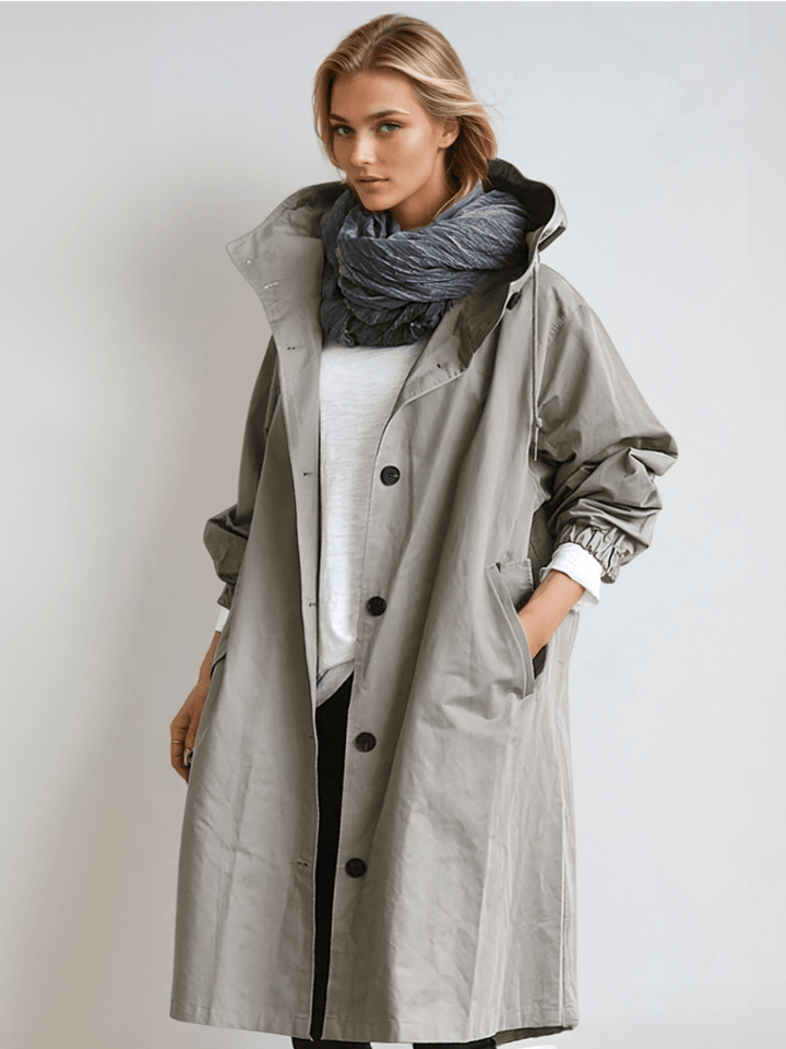 Maya | Elegant Oversized Water-Resistant Hooded Trench Coat
