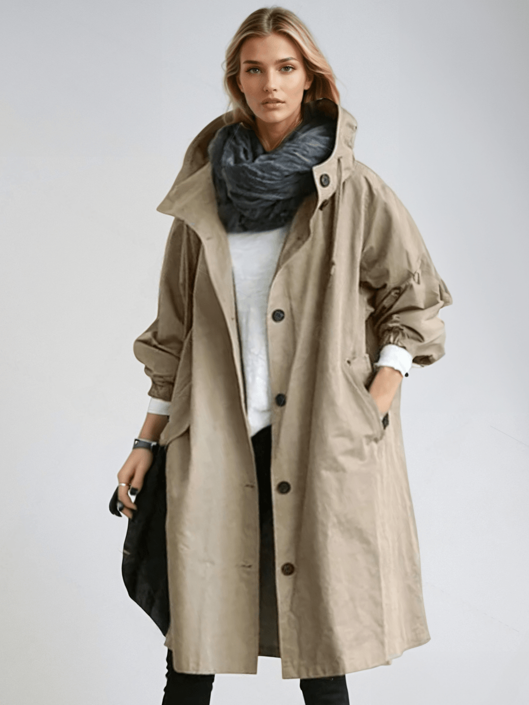 Maya | Elegant Oversized Water-Resistant Hooded Trench Coat