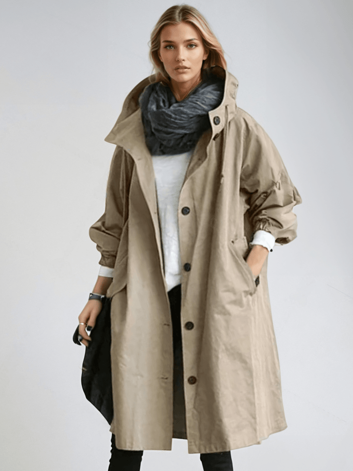 Maya | Elegant Oversized Water-Resistant Hooded Trench Coat