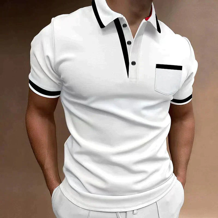 Jasper | Elegant White Polo Shirt With Black Contrast Trim