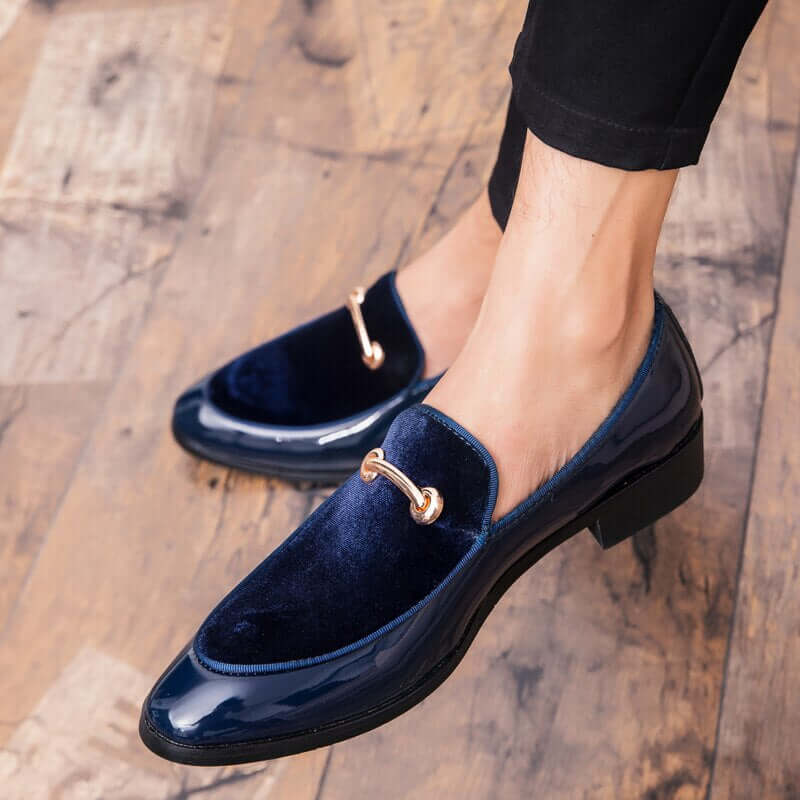 Vincenzo | Elegant Navy Blue Patent Leather Loafers