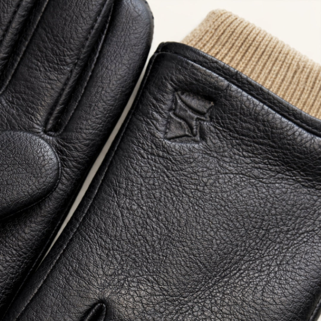Margot | Elegant Black Leather Wool-Lined Winter Driving Gloves
