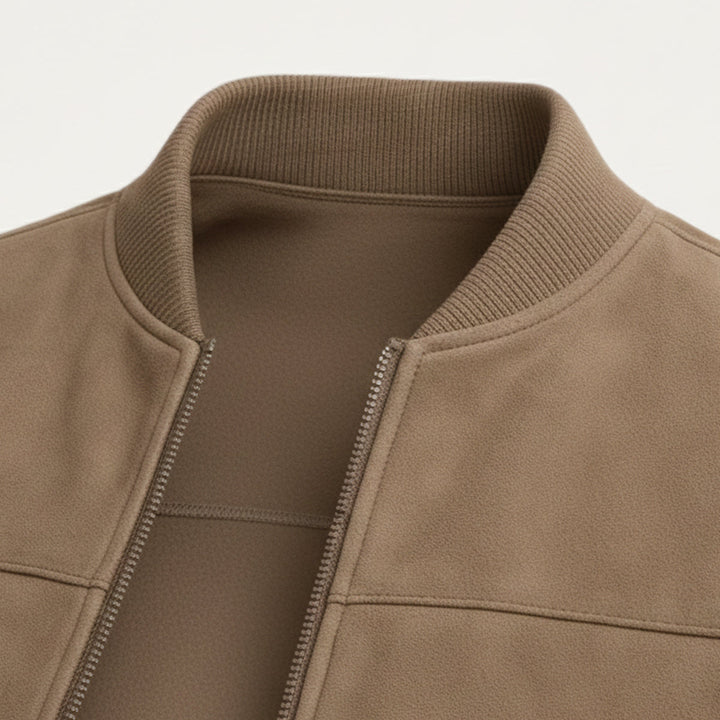Phoebe | Elegant Suede Bomber Jacket With Ribbed Collar