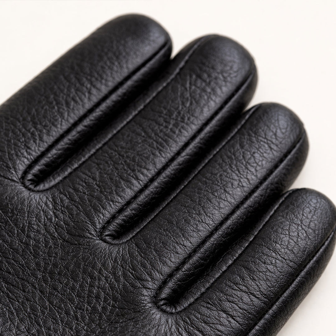 Margot | Elegant Black Leather Wool-Lined Winter Driving Gloves