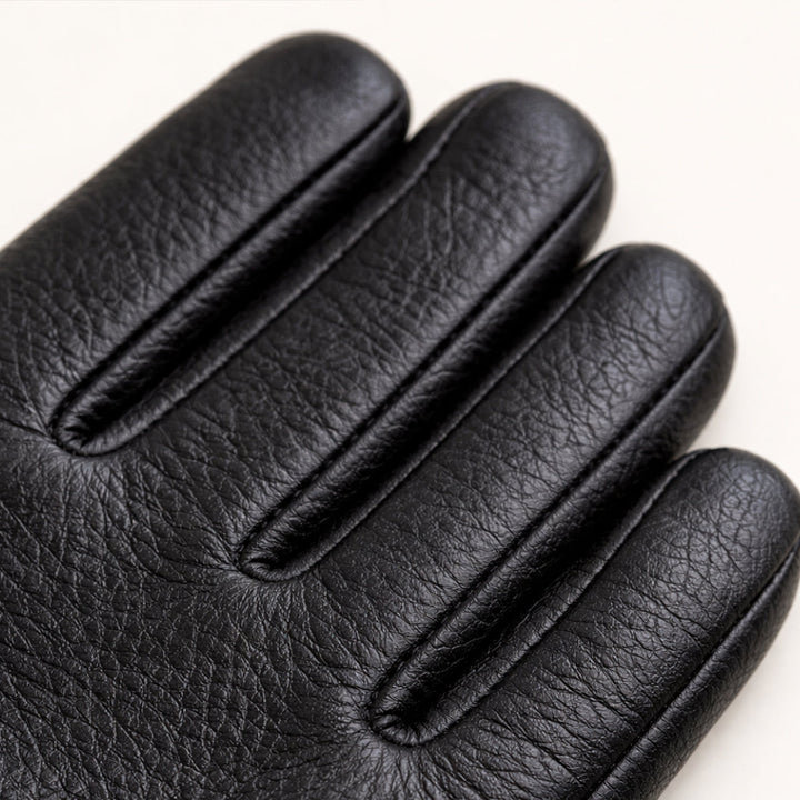 Margot | Elegant Black Leather Wool-Lined Winter Driving Gloves