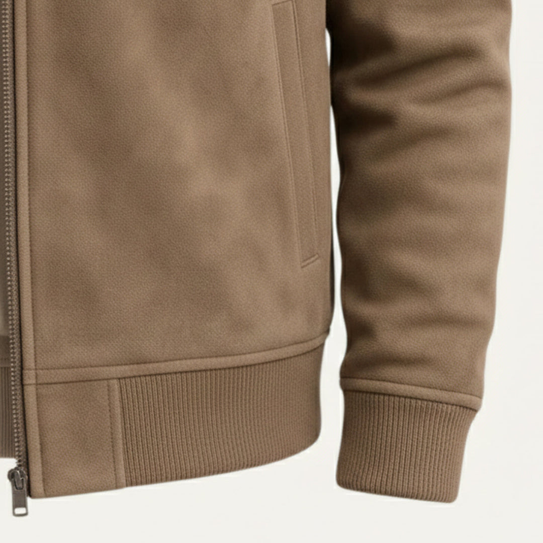 Phoebe | Elegant Suede Bomber Jacket With Ribbed Collar
