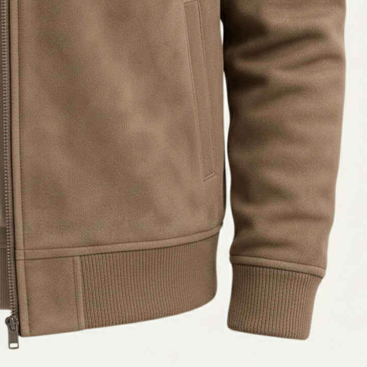 Phoebe | Elegant Suede Bomber Jacket With Ribbed Collar