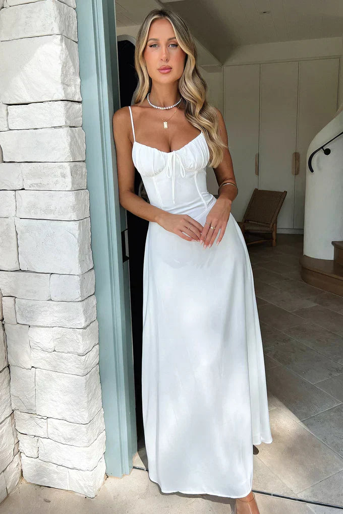 Isla | Elegant Lace-Up Bustier Maxi Dress