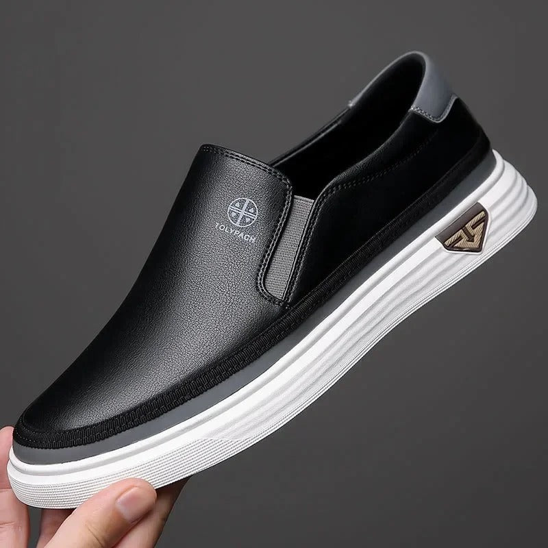 Ethan | Sleek Black Leather Slip-On Loafers For Men