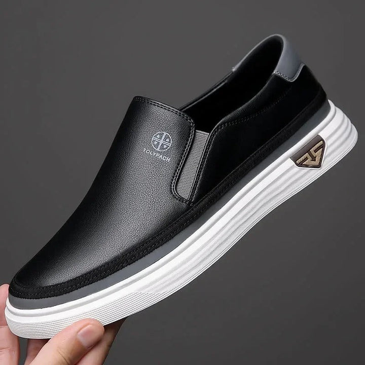 Ethan | Sleek Black Leather Slip-On Loafers For Men