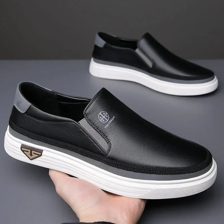 Ethan | Sleek Black Leather Slip-On Loafers For Men