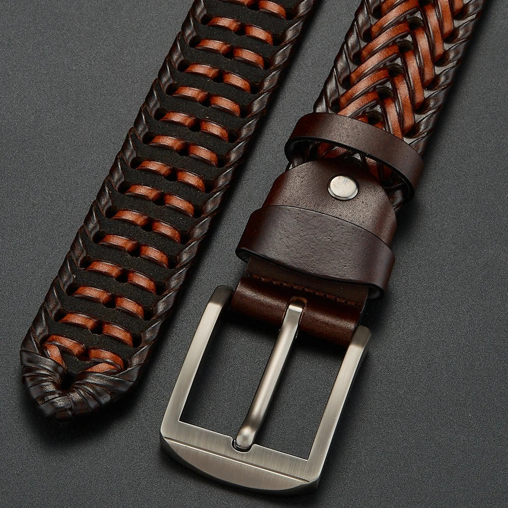 Kai | Sleek Black Braided Cowhide Belt With Polished Buckle