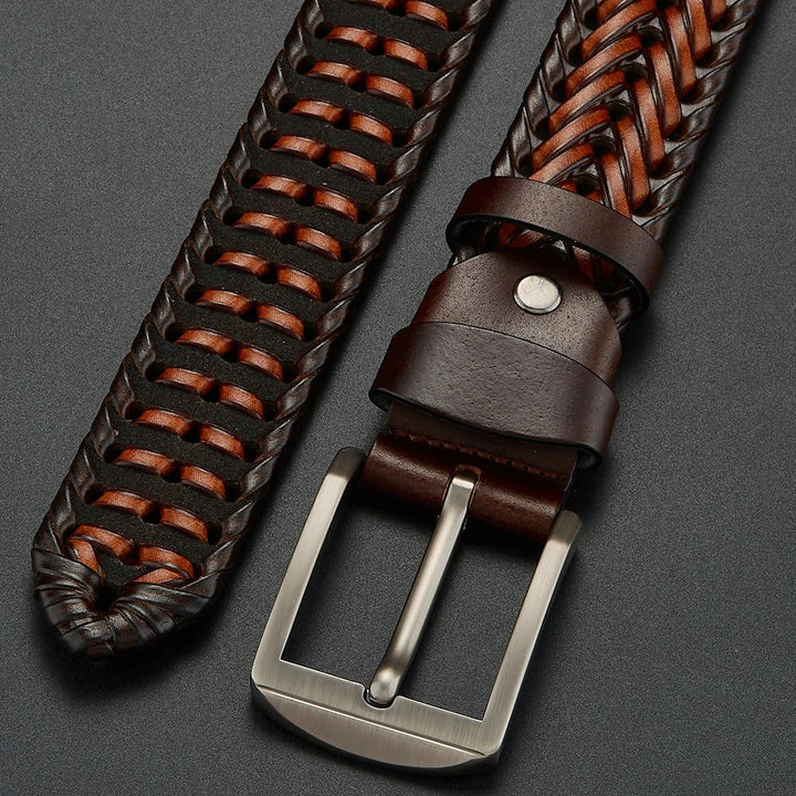 Kai | Sleek Black Braided Cowhide Belt With Polished Buckle