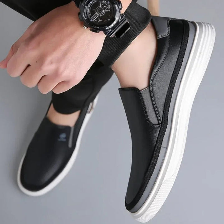 Ethan | Sleek Black Leather Slip-On Loafers For Men