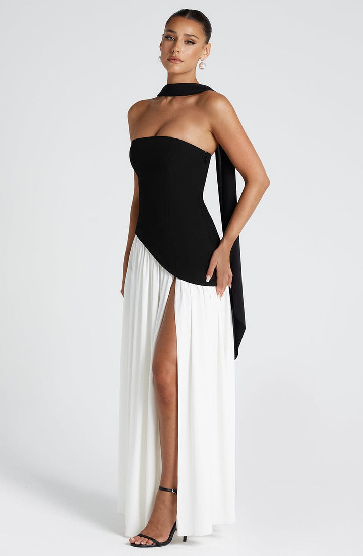 Scarlett | Elegant Halter Neck Two-Tone Maxi Gown
