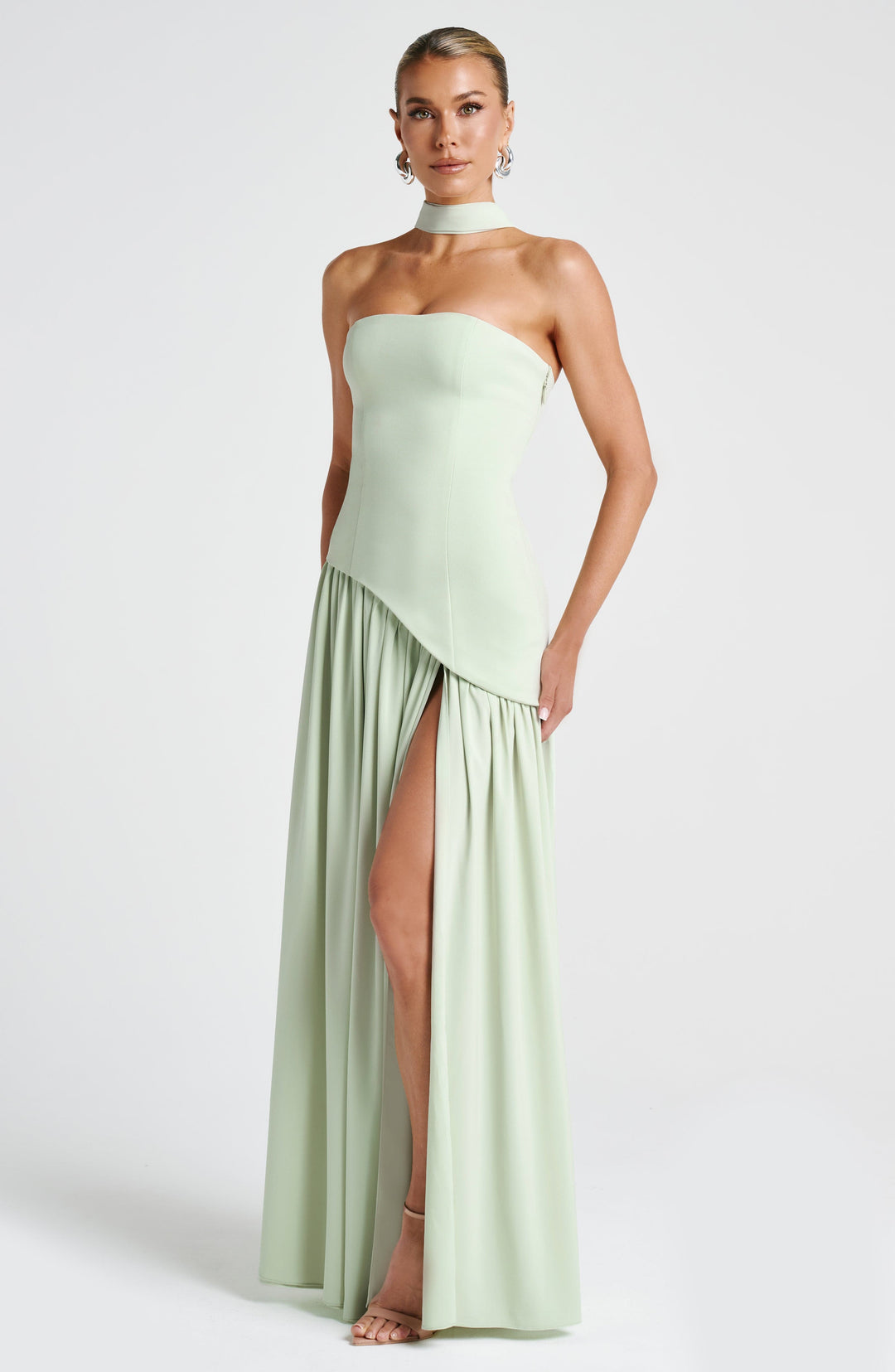 Scarlett | Elegant Halter Neck Two-Tone Maxi Gown