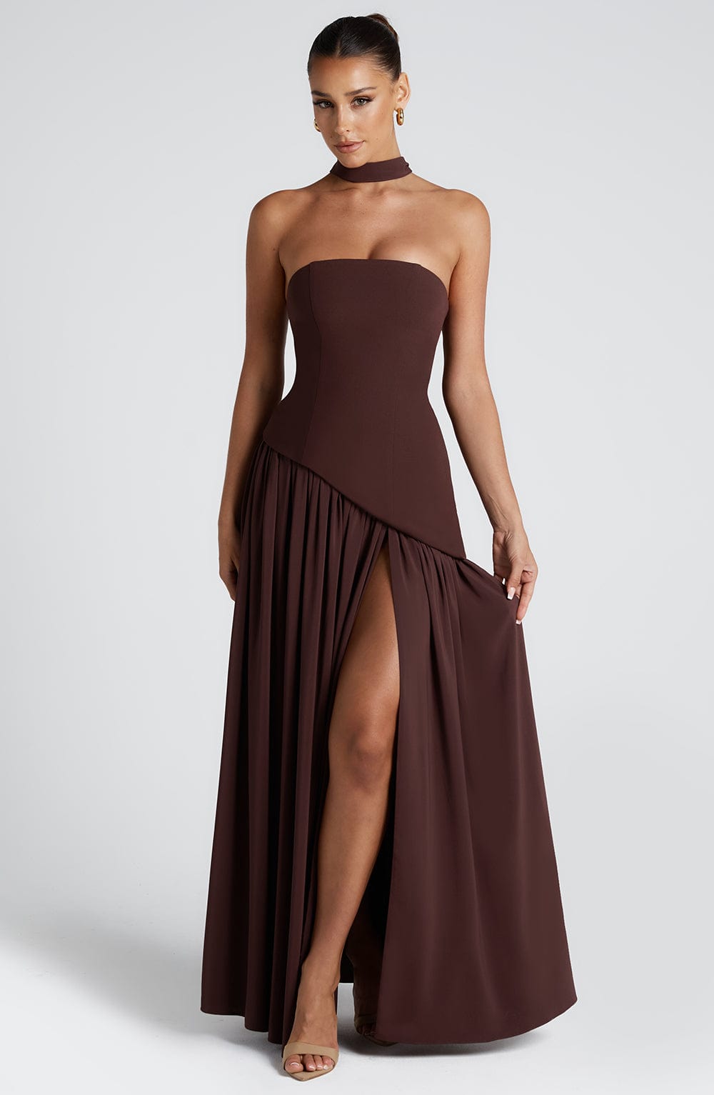 Scarlett | Elegant Halter Neck Two-Tone Maxi Gown
