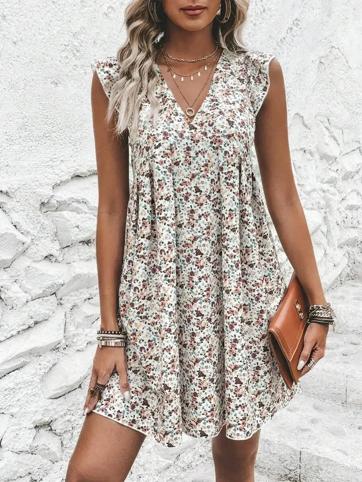 Marta | Chic V-Neck Sleeveless Floral Mini Dress