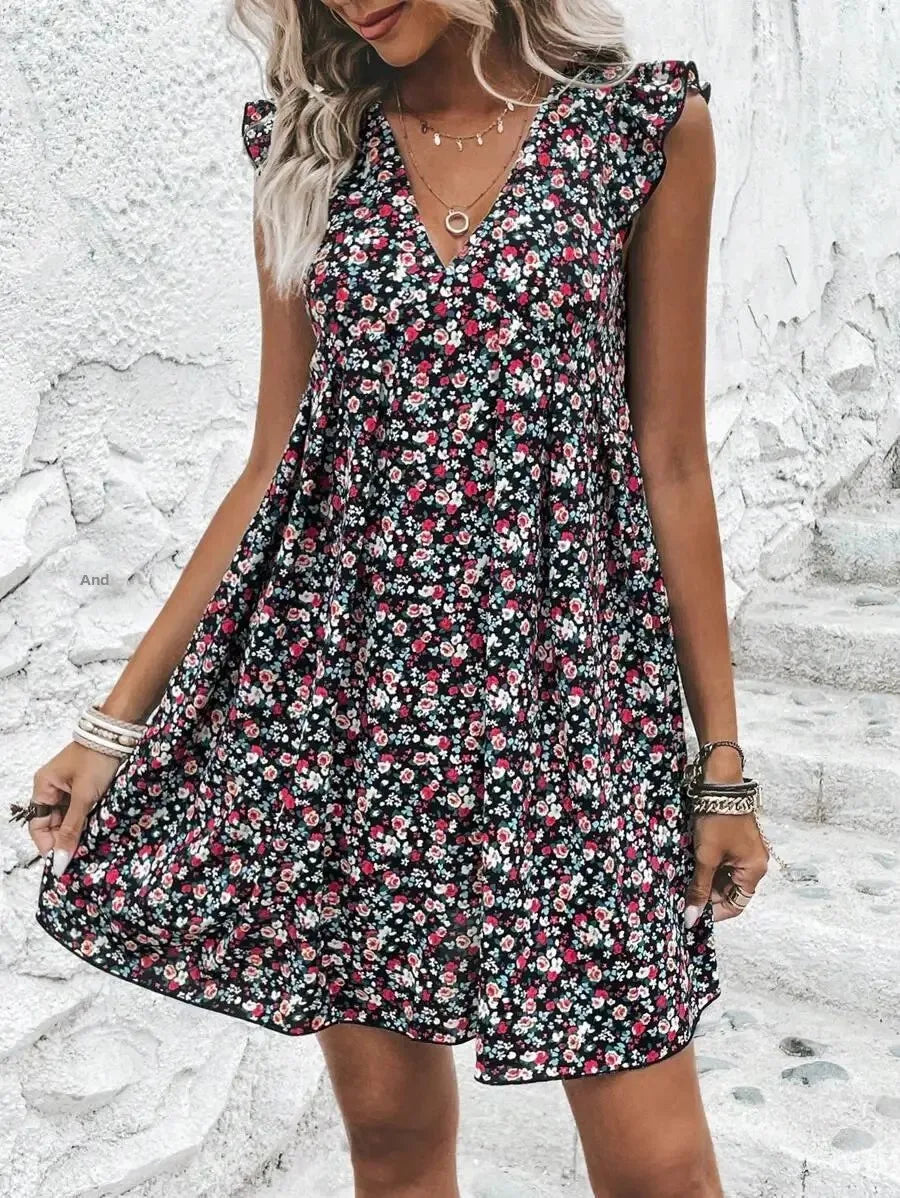 Marta | Chic V-Neck Sleeveless Floral Mini Dress