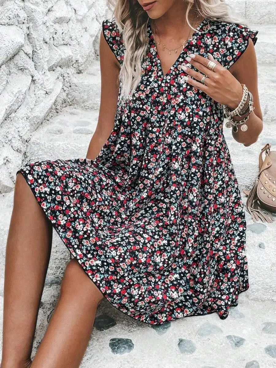 Marta | Chic V-Neck Sleeveless Floral Mini Dress