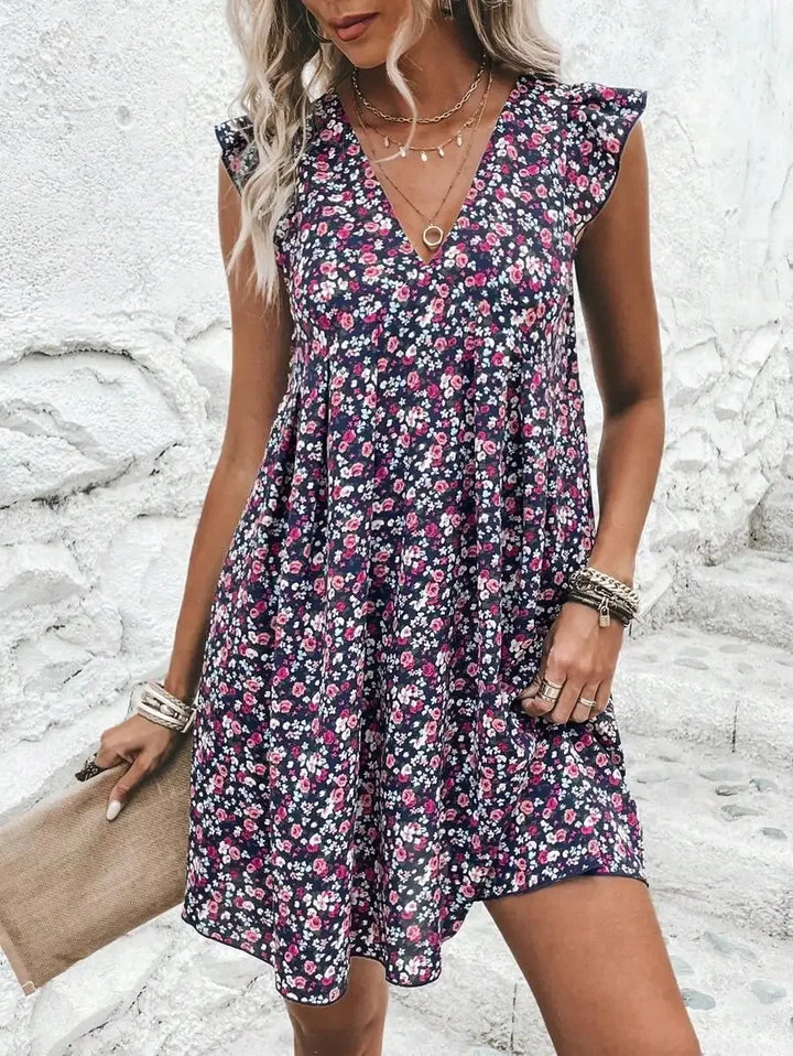 Marta | Chic V-Neck Sleeveless Floral Mini Dress