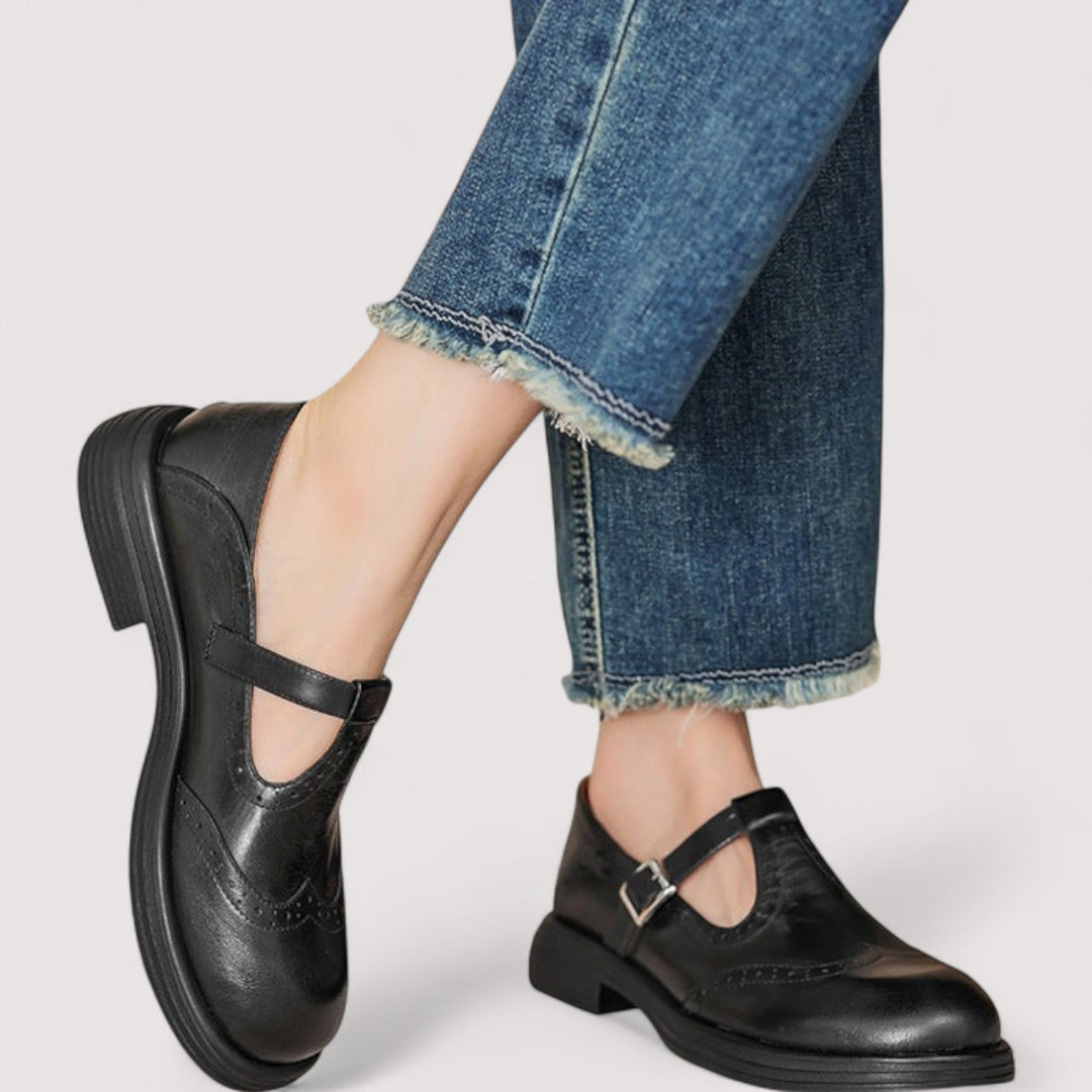 Louisa | Vintage Brown Leather Mary Jane Brogue Shoes