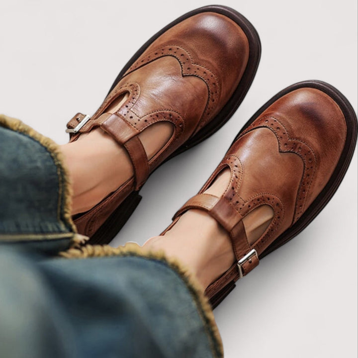 Louisa | Vintage Brown Leather Mary Jane Brogue Shoes