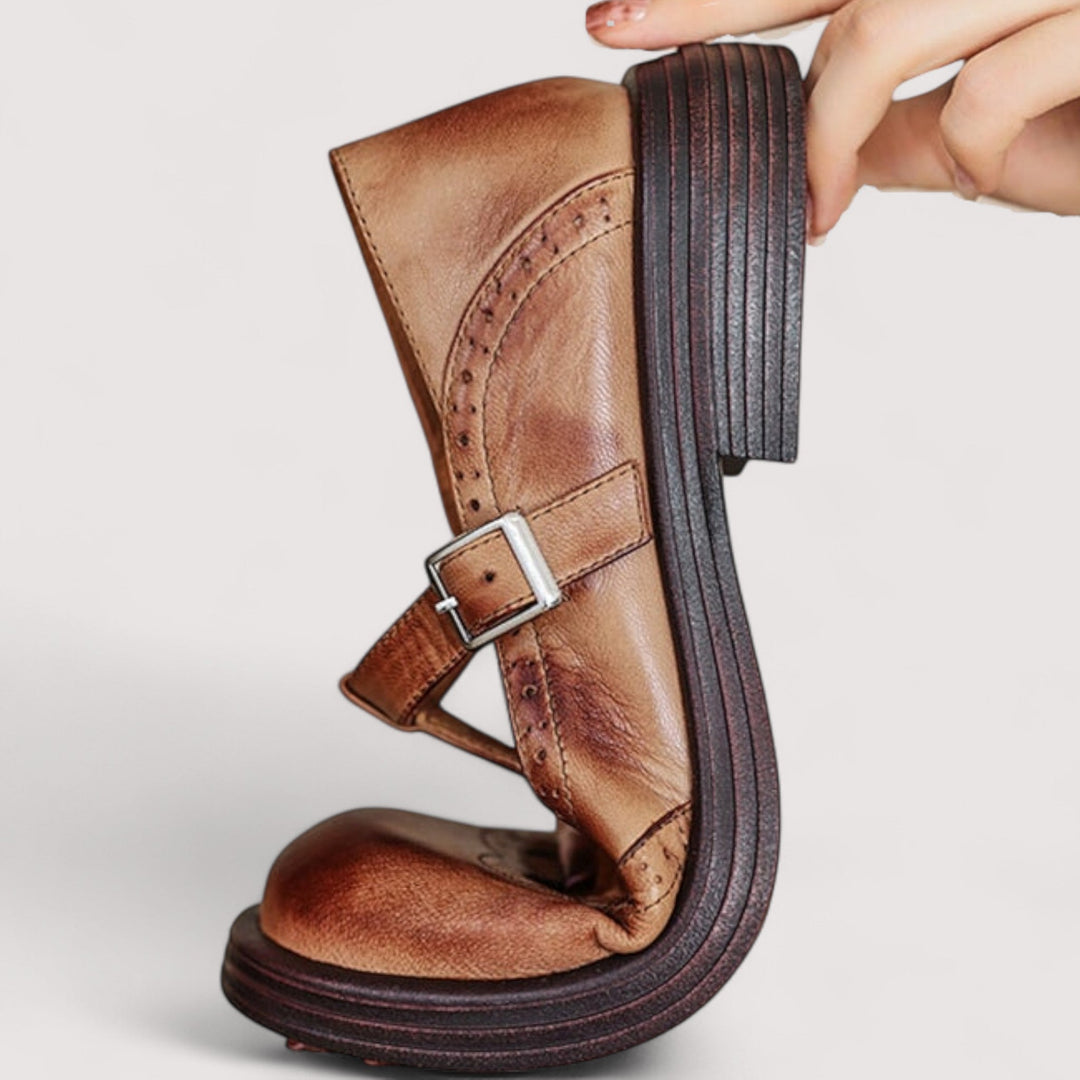 Louisa | Vintage Brown Leather Mary Jane Brogue Shoes