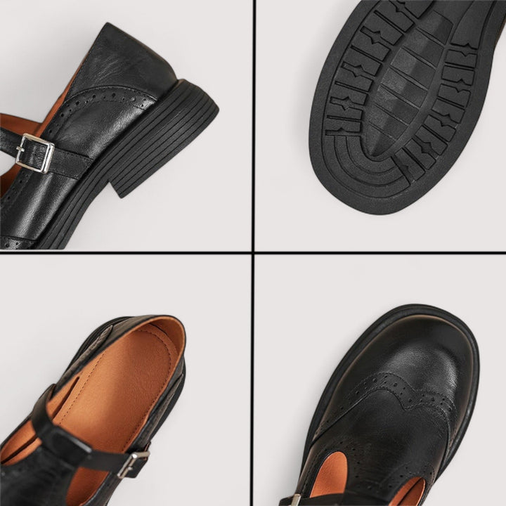 Louisa | Vintage Brown Leather Mary Jane Brogue Shoes