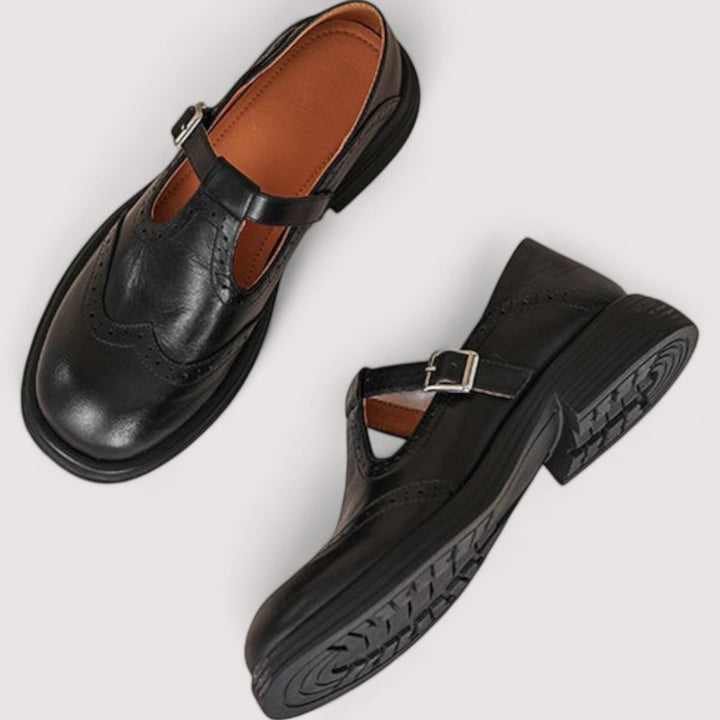 Louisa | Vintage Brown Leather Mary Jane Brogue Shoes