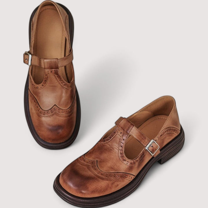Louisa | Vintage Brown Leather Mary Jane Brogue Shoes