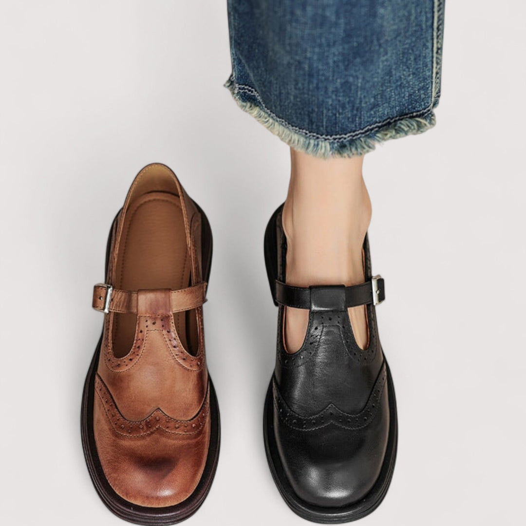 Louisa | Vintage Brown Leather Mary Jane Brogue Shoes