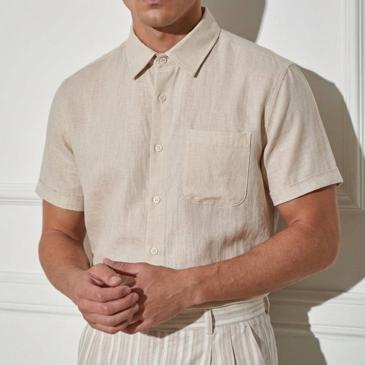Helsinki | Elegant Short Sleeve Linen Button Up Shirt Men