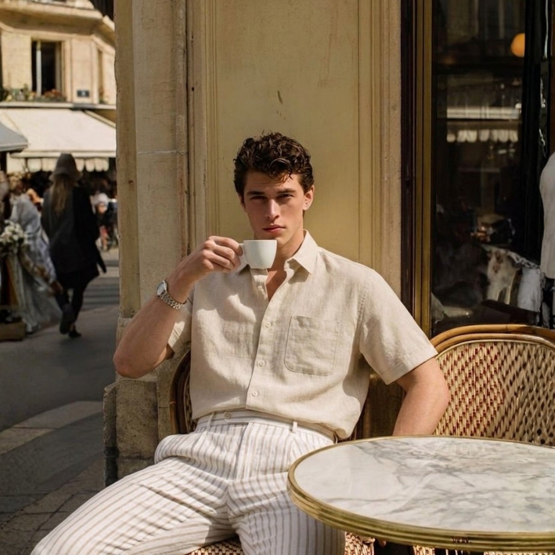 Helsinki | Elegant Short Sleeve Linen Button Up Shirt Men