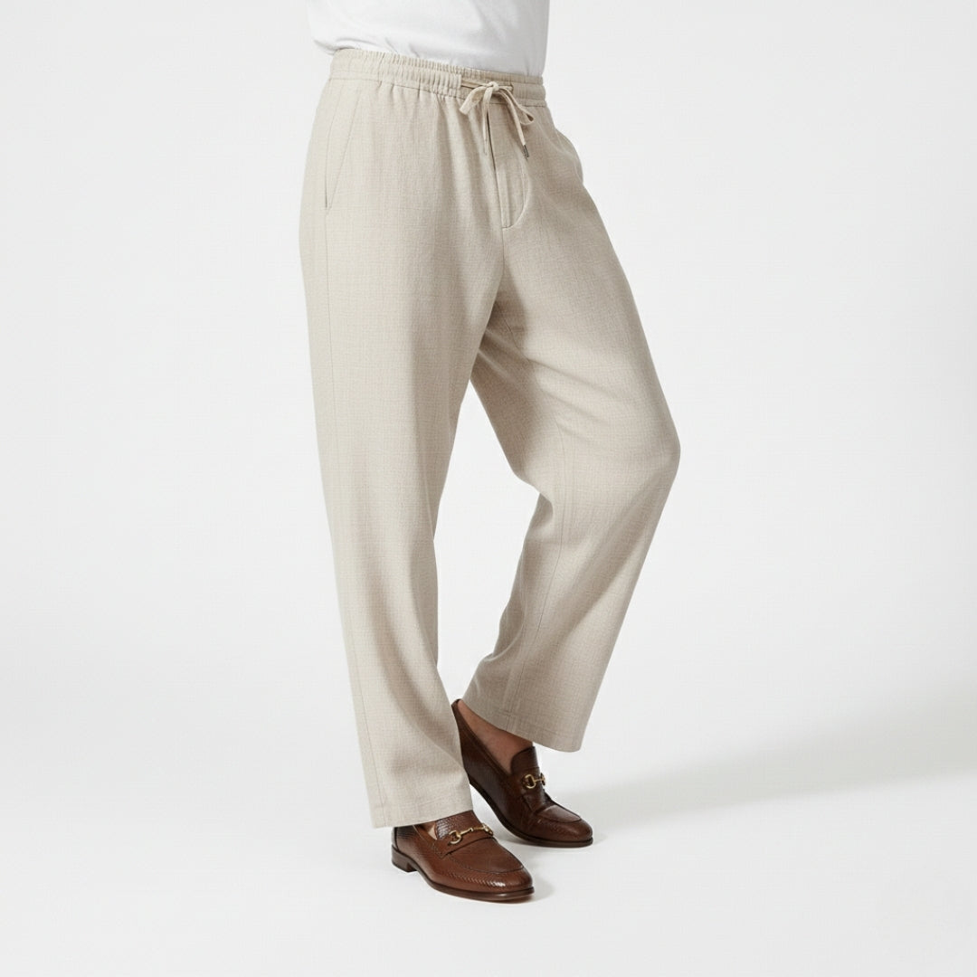 Fez | Elegant Drawstring Linen Pants - Oversized Relaxed Fit